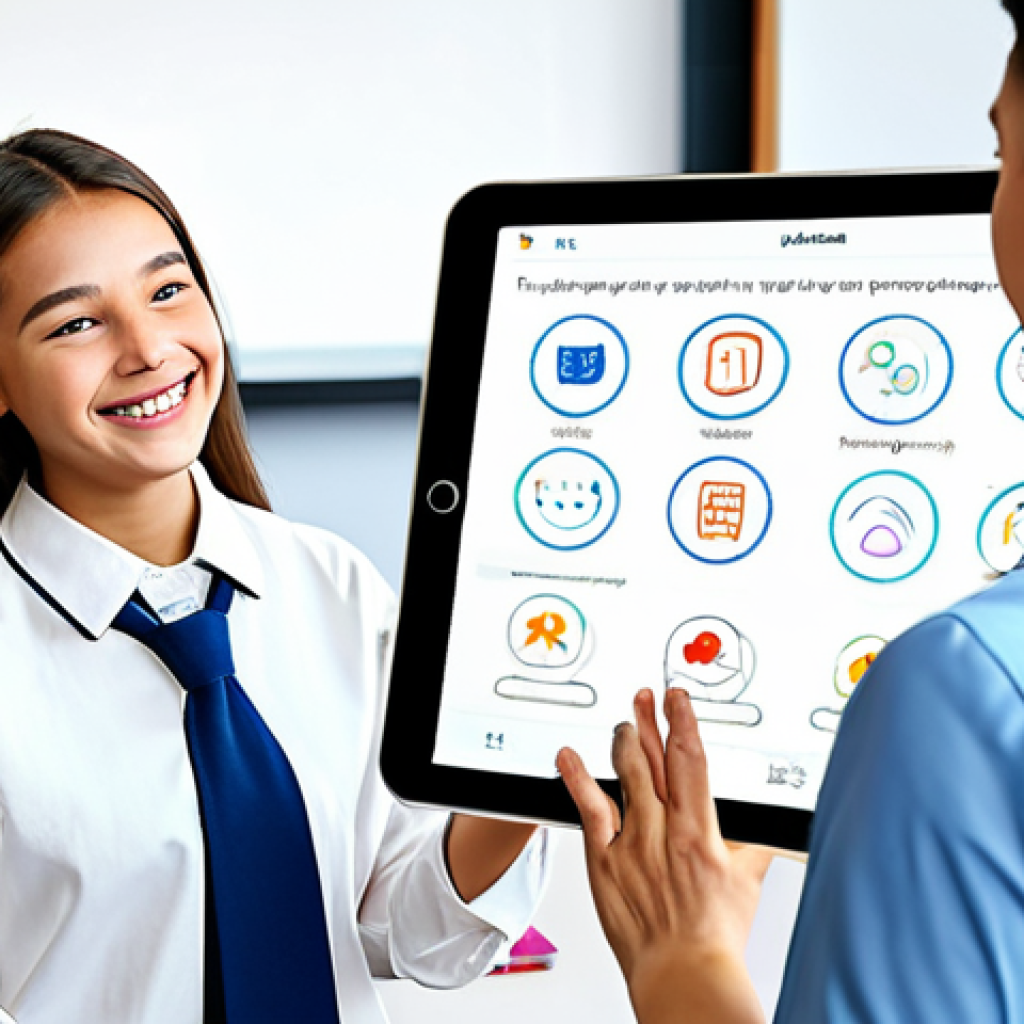 AI Language Tutor**

"A young student smiling and interacting with an AI tutor interface on a tablet, showing language learning exercises, fully clothed, appropriate attire, safe for work, perfect anatomy, correct proportions, natural pose, modern classroom setting, bright and cheerful, professional illustration, high quality, family-friendly."

**