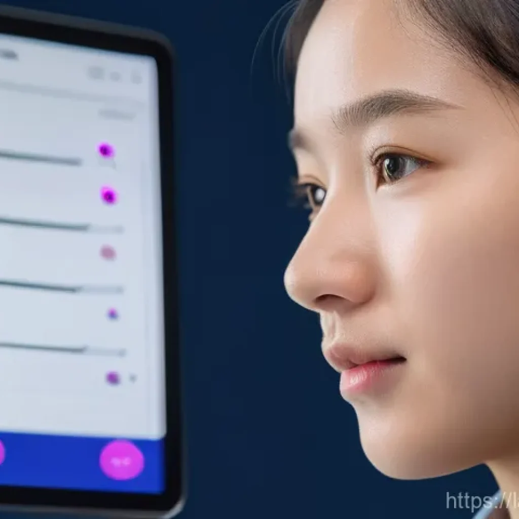 언어 교육에서의 발음 훈련 기법 - **AI-Powered Pronunciation Coach:** A close-up shot of a diverse young adult (early 20s, perhaps Eas...