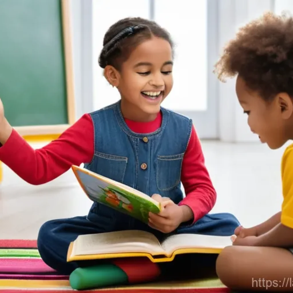 언어 교사의 역할 - **Prompt:** A warm and inviting classroom for young children (ages 3-5), filled with natural light. ...