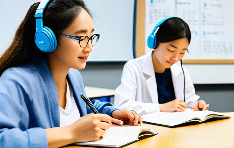 언어 교육에서의 수업 관리 - **A modern, bright classroom setting.** In the foreground, a diverse group of middle school students... 언어 교육에서의 수업 관리 - **A modern, bright classroom setting.** In the foreground, a diverse group of middle school students...