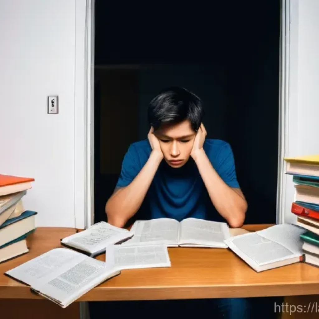 언어 교육에서의 진단적 평가 - **Frustration in a Dark Tunnel of Language Learning:** A young adult, looking visibly frustrated and...