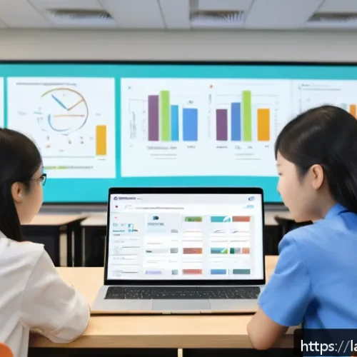 Home 17 언어 교육에서의 실시간 교육 - A modern language learning classroom scene featuring diverse students interacting with an AI-powered...